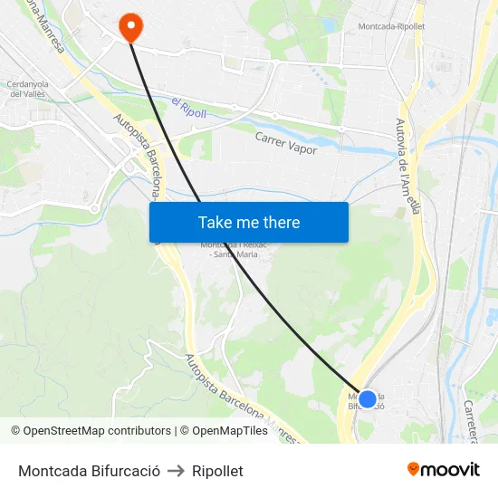Montcada Bifurcació to Ripollet map