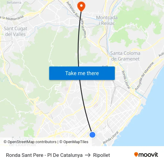 Rda Sant Pere - Pl Catalunya to Ripollet map