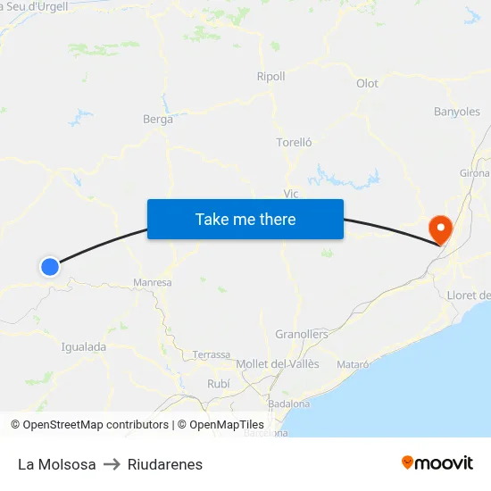 La Molsosa to Riudarenes map