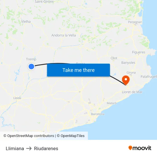 Llimiana to Riudarenes map