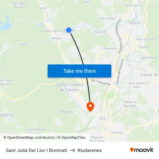 Sant Julià Del Llor I Bonmatí to Riudarenes map