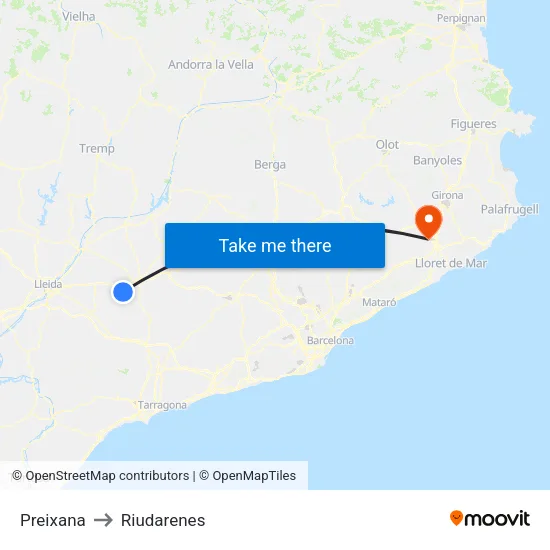Preixana to Riudarenes map