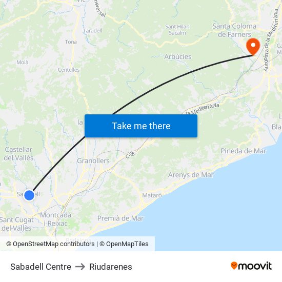 Sabadell Centre to Riudarenes map