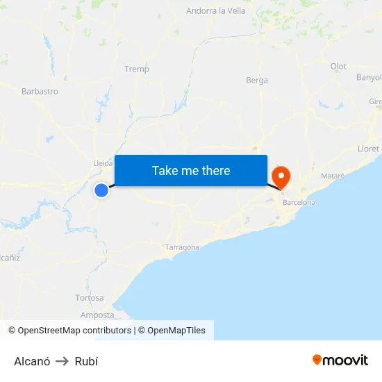 Alcanó to Rubí map