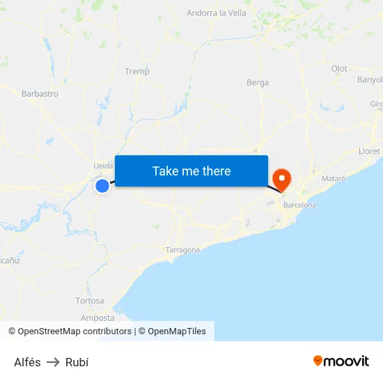 Alfés to Rubí map