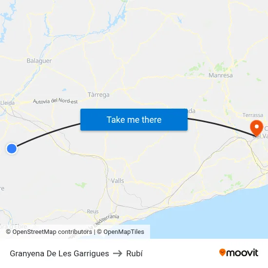 Granyena De Les Garrigues to Rubí map