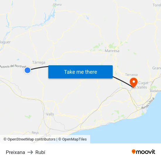 Preixana to Rubí map