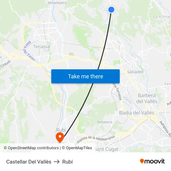 Castellar Del Vallès to Rubí map