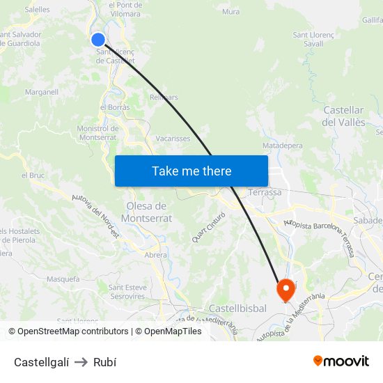 Castellgalí to Rubí map