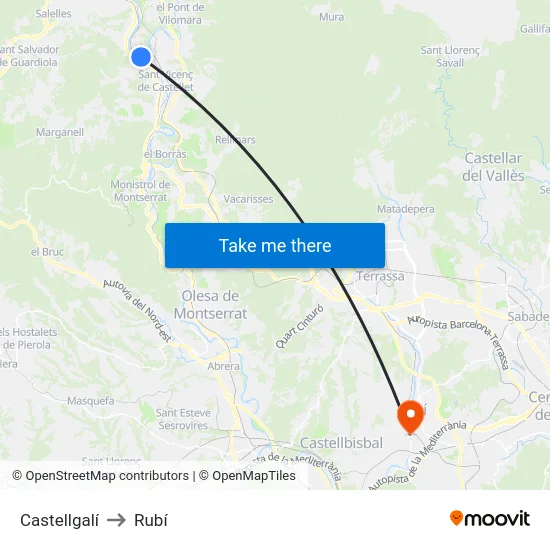 Castellgalí to Rubí map