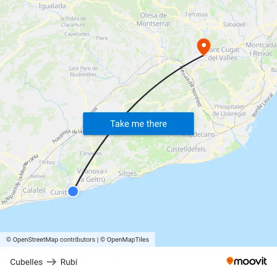 Cubelles to Rubí map
