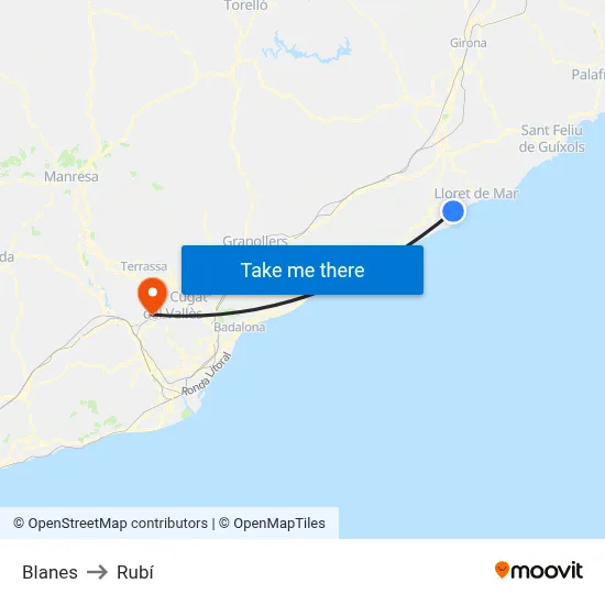 Blanes to Rubí map