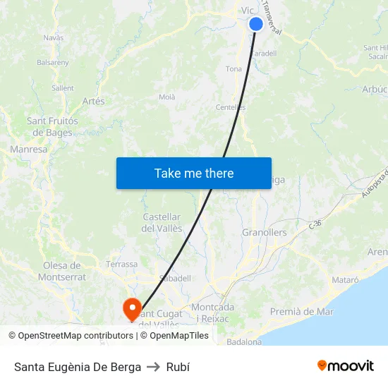 Santa Eugènia De Berga to Rubí map