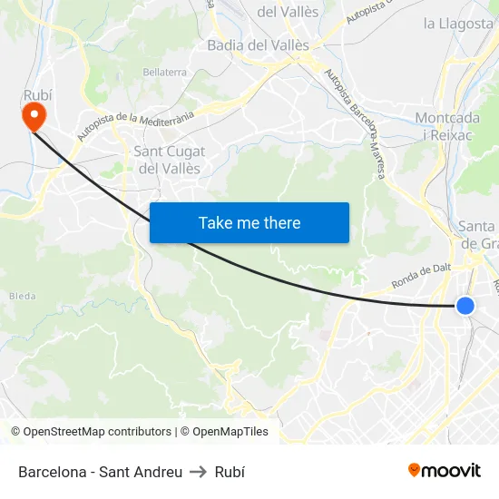 Barcelona - Sant Andreu to Rubí map