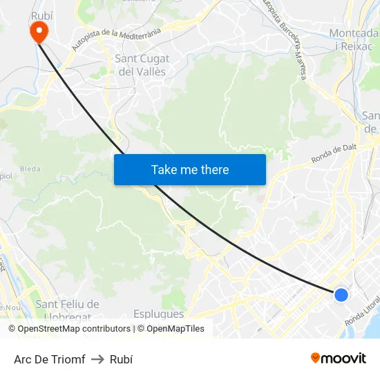 Arc De Triomf to Rubí map