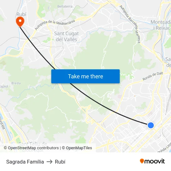 Sagrada Família to Rubí map