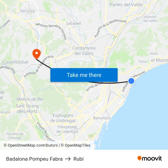 Badalona Pompeu Fabra to Rubí map