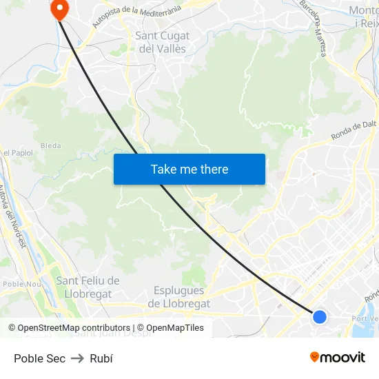 Poble Sec to Rubí map