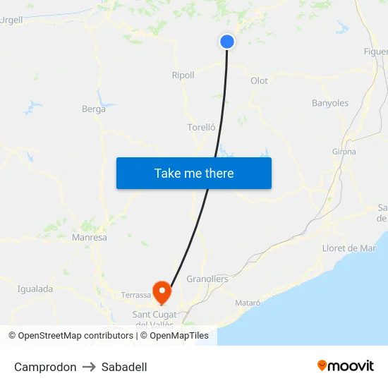 Camprodon to Sabadell map