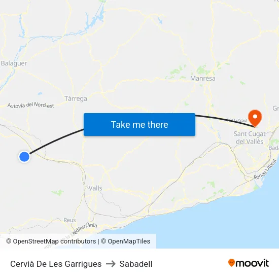 Cervià De Les Garrigues to Sabadell map