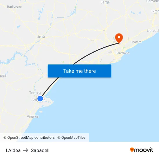 L'Aldea to Sabadell map
