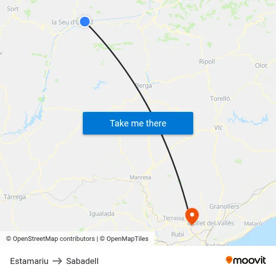Estamariu to Sabadell map