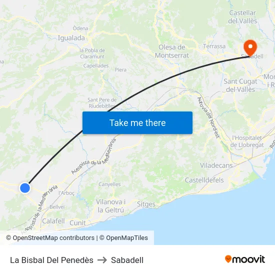 La Bisbal Del Penedès to Sabadell map