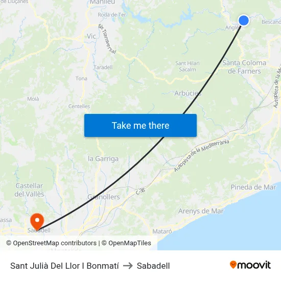 Sant Julià Del Llor I Bonmatí to Sabadell map