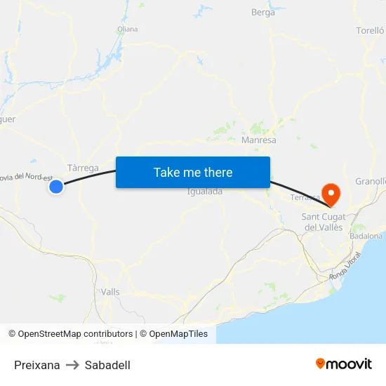 Preixana to Sabadell map