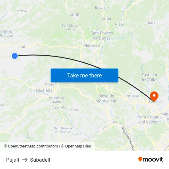 Pujalt to Sabadell map