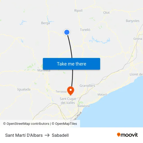 Sant Martí D'Albars to Sabadell map