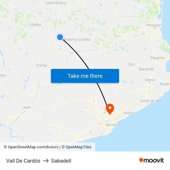 Vall De Cardós to Sabadell map