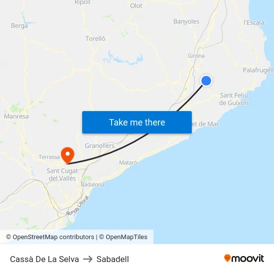 Cassà De La Selva to Sabadell map