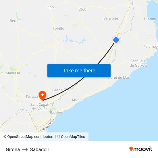 Girona to Sabadell map