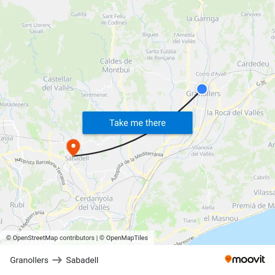 Granollers to Sabadell map
