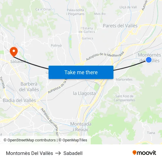 Montornès Del Vallès to Sabadell map