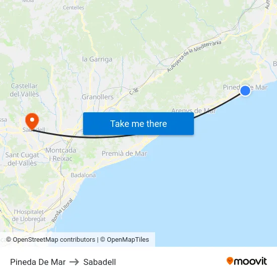 Pineda De Mar to Sabadell map