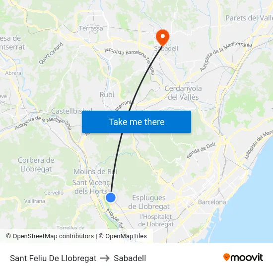 Sant Feliu De Llobregat to Sabadell map