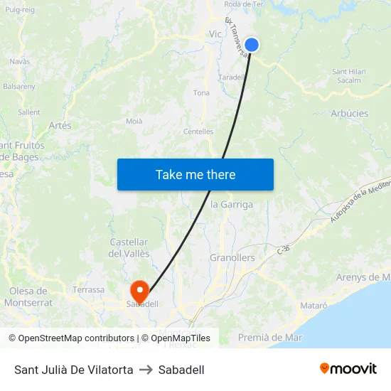 Sant Julià De Vilatorta to Sabadell map