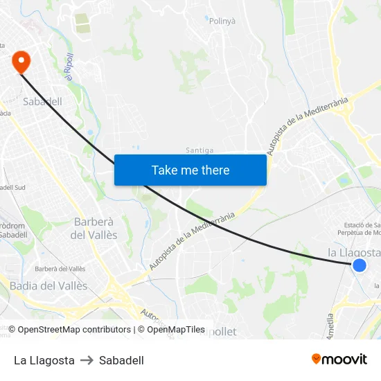 La Llagosta to Sabadell map