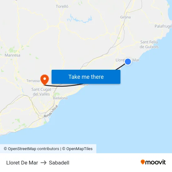 Lloret De Mar to Sabadell map