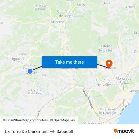 La Torre De Claramunt to Sabadell map