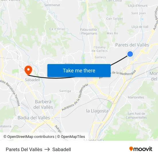 Parets Del Vallès to Sabadell map