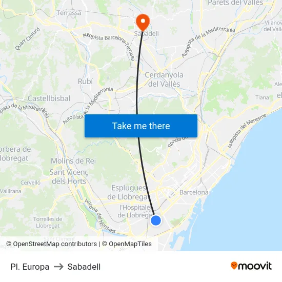 Pl. Europa to Sabadell map