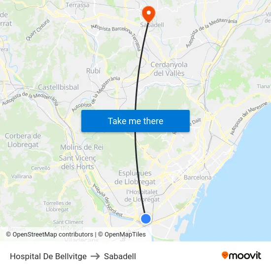 Hospital De Bellvitge to Sabadell map