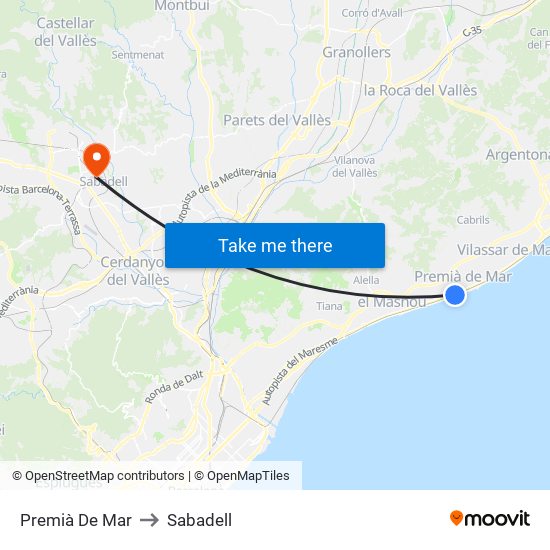 Premià De Mar to Sabadell map