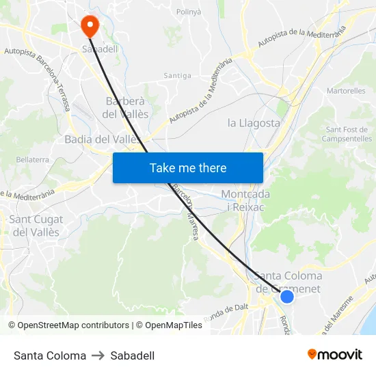 Santa Coloma to Sabadell map