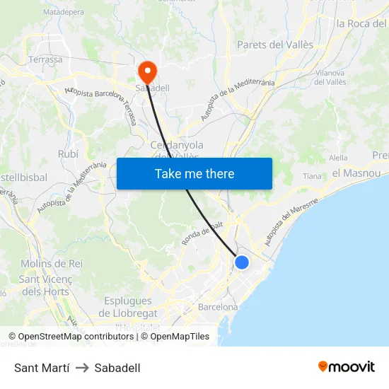 Sant Martí to Sabadell map