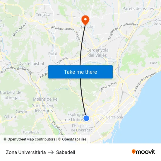 Zona Universitària to Sabadell map