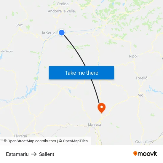 Estamariu to Sallent map